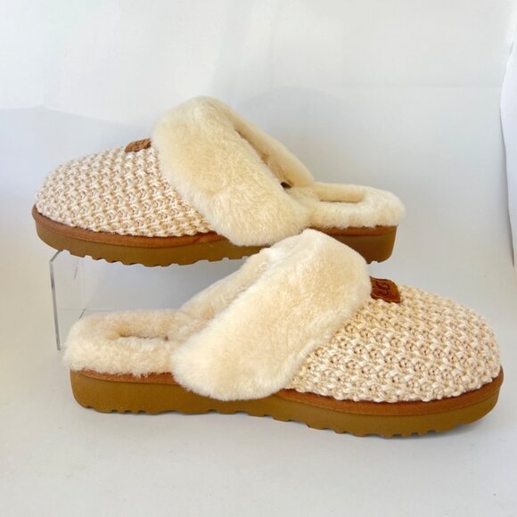 UGG Cozy Cream Knit Shearling Women Slippers UK10 US12 - Picture 2 of 9